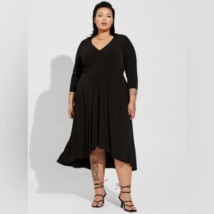 Torrid Tea Length Studio Knit Deep V Bodycon Dress Size 3x Classic